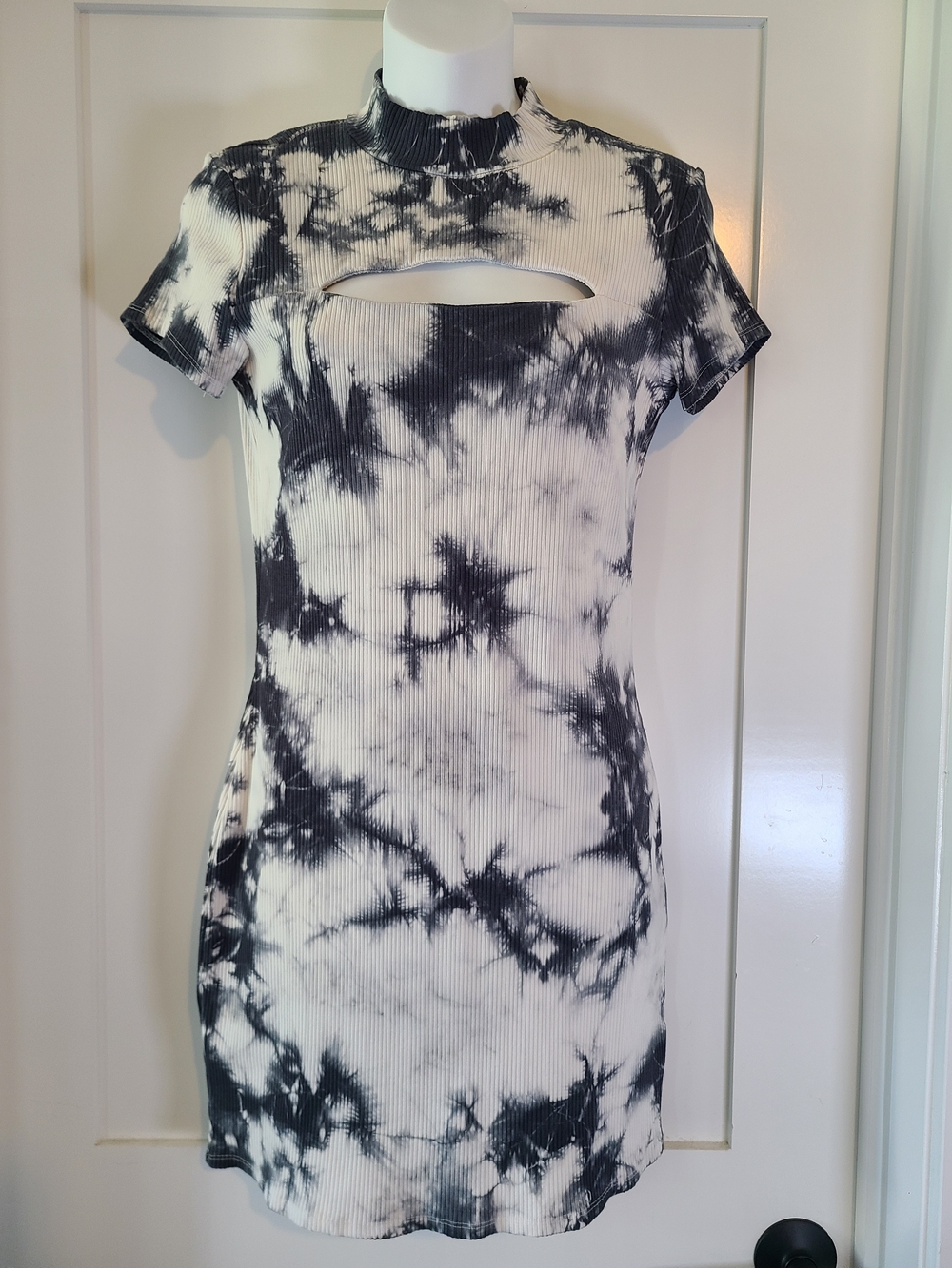 Garage Black and White Ribbed Dress with Front Cutout
